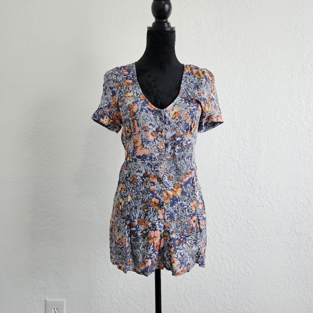 Y2k Floral Romper Shorts Jumper Sz Med V Neck Boho Cottagecore Romantic Festival